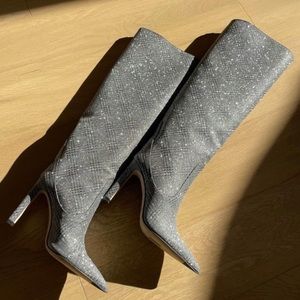 Jimmy Choo Shoes | NWOT Mavis 100mm Glitter Plaid Boots | Colour Silver |Size 35